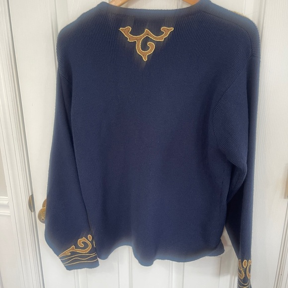 VTG  Portraits By Northern Isles Large  Embroidered Holiday Wool Blend Navy - Picture 5 of 7